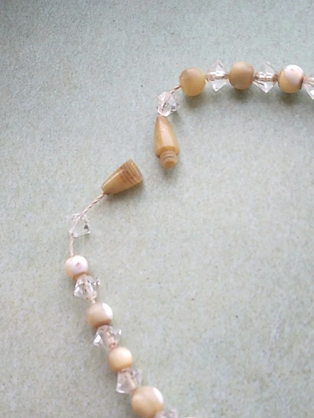 Vintage MCM Cream Lucite and Clear Crystal Beaded Necklace